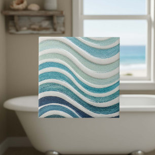 Azulejo De Cerâmica Padrão Costeiro de Ondas do Oceano em Gradiente ID