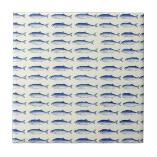 Azulejo De Cerâmica Padrão Costeiro Mínimo Horizontal de Sardinhas Azu
