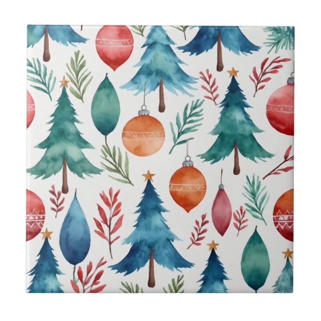 Azulejo De Cerâmica Padrão da árvore de Natal (Frente)