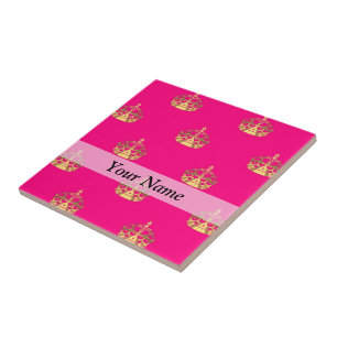 Azulejo De Cerâmica Padrão da coroa rosa e dourada