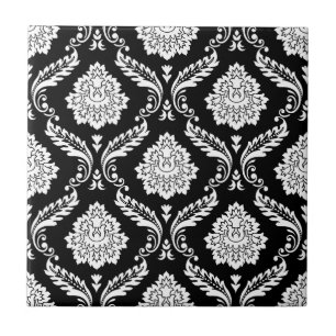 Azulejo De Cerâmica Padrão Damasco Rococó Branco no Preto
