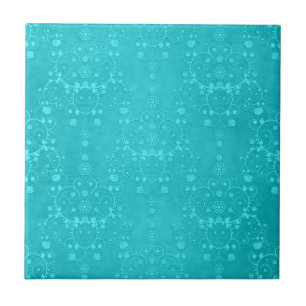 Azulejo De Cerâmica Padrão Damasco Turquesa Azul Brilhante Aqua