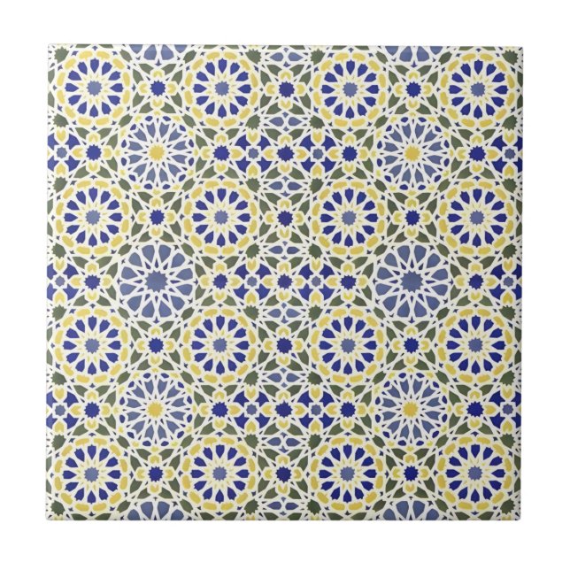 Azulejo De Cerâmica padrão das flores verde e amarela do médio oriente (Frente)