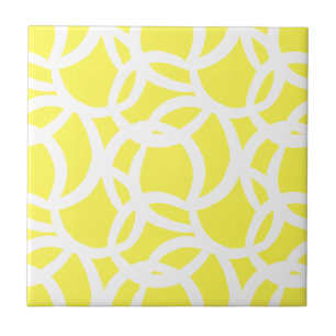 Azulejo De Cerâmica Padrão de Abstrato amarelo-limão moderno e branco