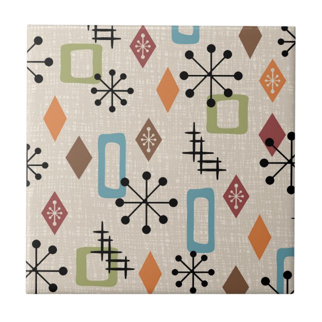 Azulejo De Cerâmica Padrão de Abstrato Atômica Moderno do Meio século  (Frente)