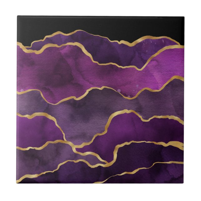 Azulejo De Cerâmica Padrão de Abstrato de Aquarela Roxo Elegante (Frente)