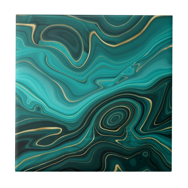 Azulejo De Cerâmica Padrão de Abstrato de luxo Glam Turquoise (Frente)