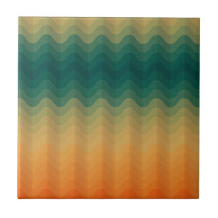 Azulejo De Cerâmica Padrão de Abstrato de Ondas Laranja e Verde