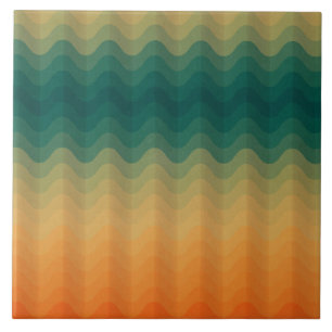 Azulejo De Cerâmica Padrão de Abstrato de Ondas Laranja e Verde