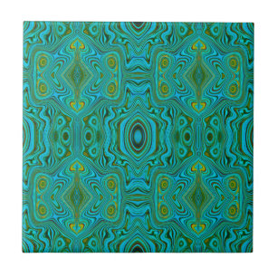 Azulejo De Cerâmica Padrão de Abstrato do Trippy Retro Turquoise Char