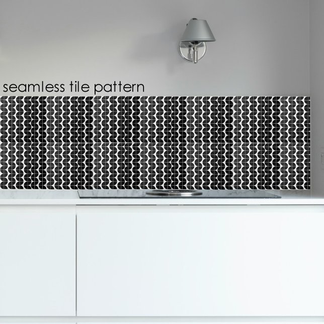 Azulejo De Cerâmica Padrão de Abstrato moderno do Meio século preto e  (Black & White Mid Century Modern Abstract Pattern Ceramic Tile)