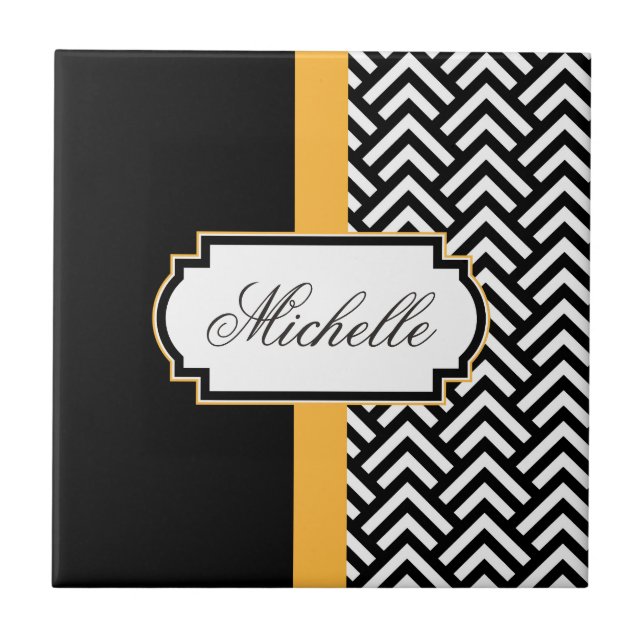 Azulejo De Cerâmica Padrão De Abstrato Preto E Branco (Frente)