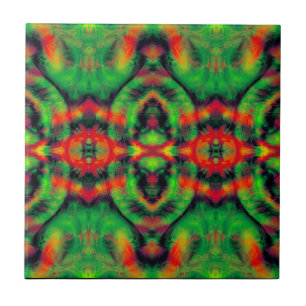 Azulejo De Cerâmica Padrão de Abstrato Verde Amarelo Vermelho de Arte