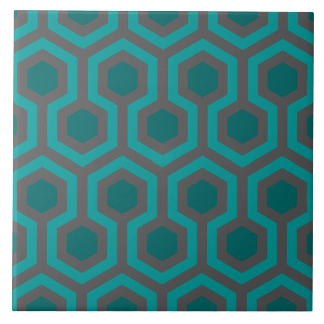 Azulejo De Cerâmica Padrão de Abstrato verde de turquesa verde retrô d (Frente)