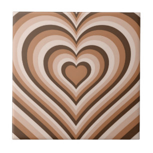 Azulejo De Cerâmica Padrão de Amor Cardíaco Hipnótico Trippy Brown
