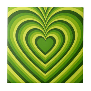 Azulejo De Cerâmica Padrão de Amor do Coração Hipnótico Amarelo Verde