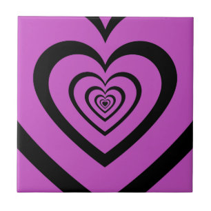 Azulejo De Cerâmica Padrão de Amor do Coração Hipnótico Roxo Negro