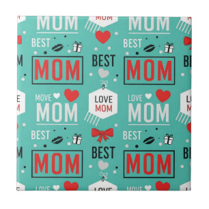 Azulejo De Cerâmica Padrão de Amor MOM em Turquesa da Pop Art (6)
