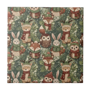 Azulejo De Cerâmica Padrão de Animais de Natal da Floresta – Inverno F