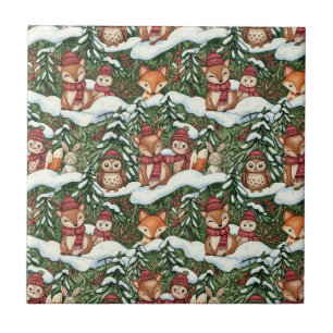 Azulejo De Cerâmica Padrão de Animais de Natal na Floresta – 7 Inverno