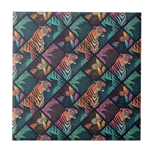 Azulejo De Cerâmica Padrão de Animal Geométrico de Arte Pop da Selva d