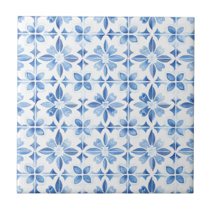 Azulejo De Cerâmica Padrão de Aquarela Azul-Mediterrânica