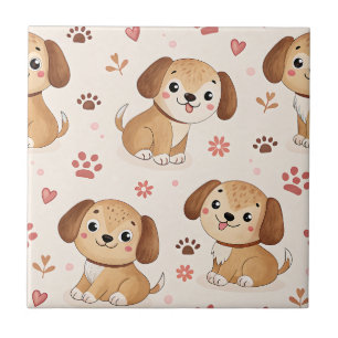 Azulejo De Cerâmica Padrão de aquarela Coração de Cachorrinho (1)