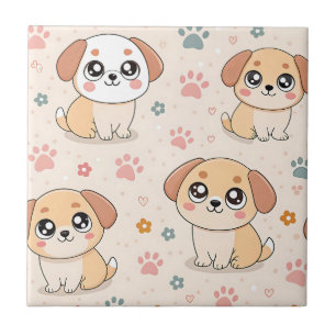 Azulejo De Cerâmica Padrão de aquarela Coração de Cachorrinho Fofo (6)