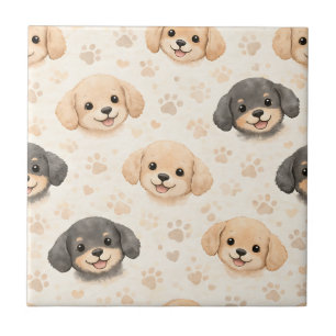 Azulejo De Cerâmica Padrão de aquarela Corações de Cachorrinho Fofo (3