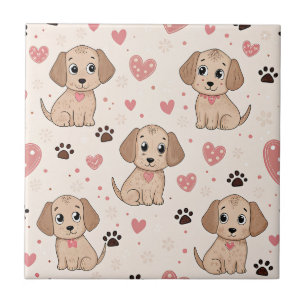 Azulejo De Cerâmica Padrão de aquarela Corações de Cachorrinho Fofo (4