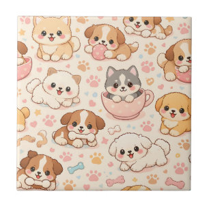 Azulejo De Cerâmica Padrão de aquarela Corações de Cachorrinho Fofo (5