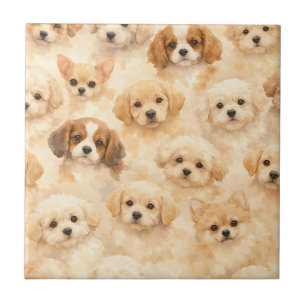 Azulejo De Cerâmica Padrão de Aquarela de Cachorrinho Adorável (4)