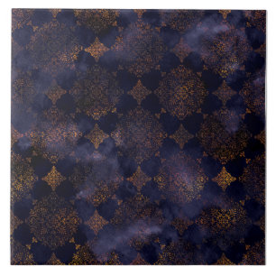 Azulejo De Cerâmica Padrão de Aquarela de Cobre Patina Damask