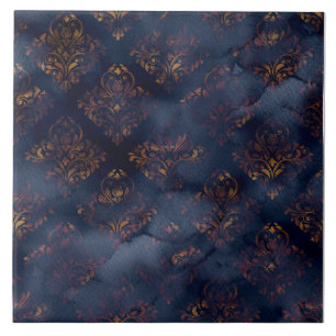 Azulejo De Cerâmica Padrão de Aquarela de Cobre Patina Damask