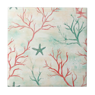Azulejo De Cerâmica Padrão de aquarela de concha de recife de coral (1