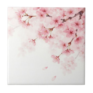 Azulejo De Cerâmica Padrão de aquarela de flor de cerejeira Sakura ros