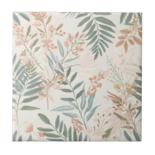 Azulejo De Cerâmica Padrão de Aquarela de Folha de Blush Botânico Sage