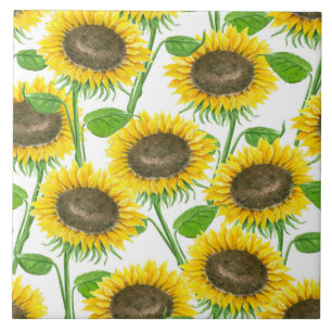 Azulejo De Cerâmica Padrão de aquarela de Sunflower