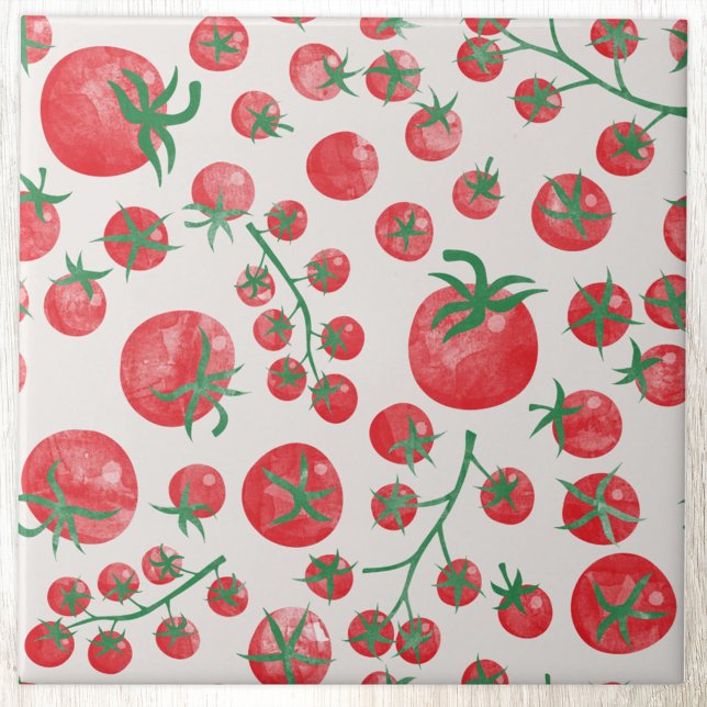 Azulejo De Cerâmica Padrão de Aquarela de Tomate (Fun Mediterranean summer watercolor tomato pattern ceramic tile)