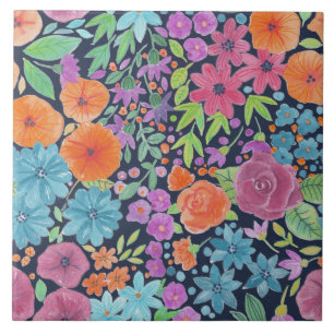 Azulejo De Cerâmica Padrão de aquarela floral