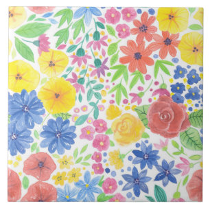 Azulejo De Cerâmica Padrão de aquarela floral
