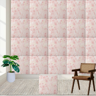 Azulejo De Cerâmica Padrão de Aquarela Floral Cor-de-Rosa Suave
