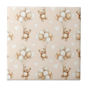 Azulejo De Cerâmica Padrão de Aquarela Neutro de Balão de Urso de Pelú
