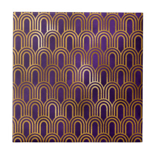 Azulejo De Cerâmica Padrão de Arco Glitter Dourado Roxo Art Déco