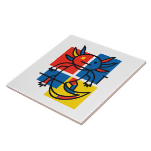 Azulejo De Cerâmica Padrão de Arte Abstrata Divertido de Axolote Piet
