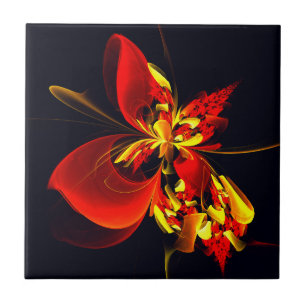 Azulejo De Cerâmica Padrão de Arte Abstrata Floral Amarelo Vermelho Mo