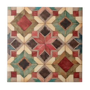 Azulejo De Cerâmica padrão de arte de bloco de colcha geométrica vinta
