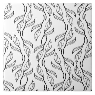 Azulejo De Cerâmica Padrão de Arte de Folhas em Preto e Branco Botânic