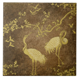 Azulejo De Cerâmica Padrão de arte de grous elegantes | Pássaros grous