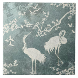 Azulejo De Cerâmica Padrão de arte de grous elegantes | Pássaros grous